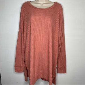 Comfy Muted Peach Waffle Knit Long Sleeve Top